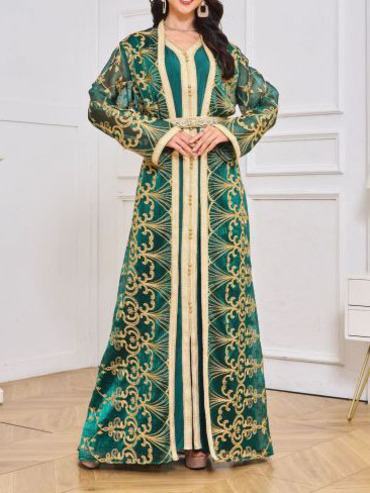 Stylish And Comfortable Moroccan Chic Muslim Embroidered Two-piece Dress Robe