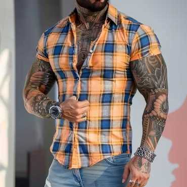 Men's Casual Plaid Tight Chic Short Sleeve Shirt