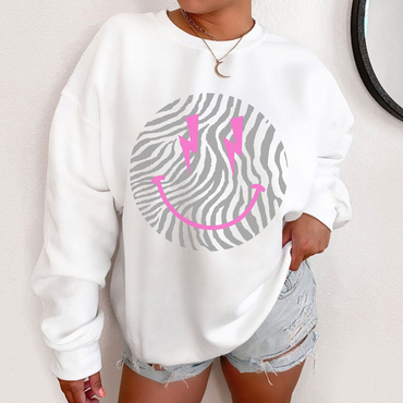 Retro Smile Face Zebra Print Chic Sweatshirt