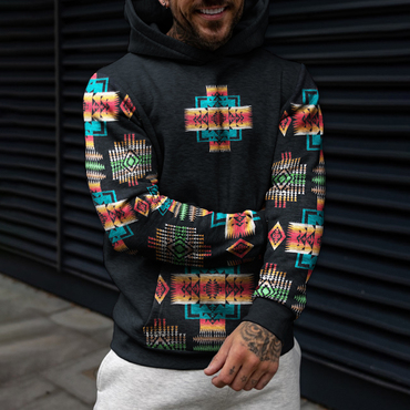 Vintage Men's Casual Western Chic Ethnic Geometric Print Hooded Sweatshirt