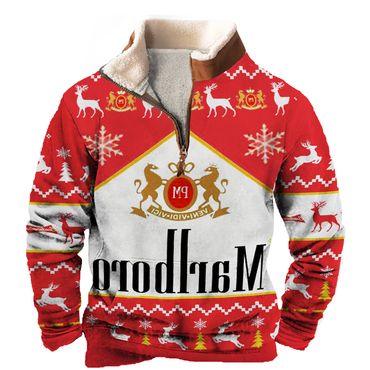 Men's Christmas Racing Print Chic Half-zip Polo Sweatshirt