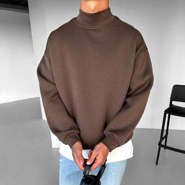 Unisex Solid Half Stand Collar Chic Sweatshirt