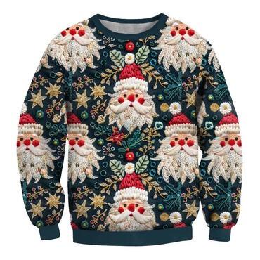 Men's Vintage Christmas Santa Chic Seamless Print Crew Neck Ugly Christmas Sweatshirt