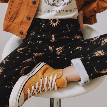 Women's Star And Moon Print Chic Retro Pants