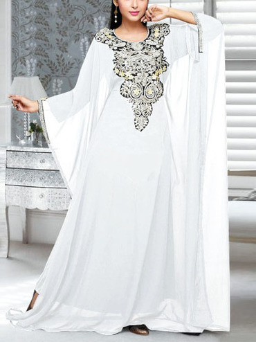 European And American Clothing, Chic Middle Eastern Muslim Loose Robe, Heavy Embroidery Splicing Collar, Imitation Cupro Silk Dress