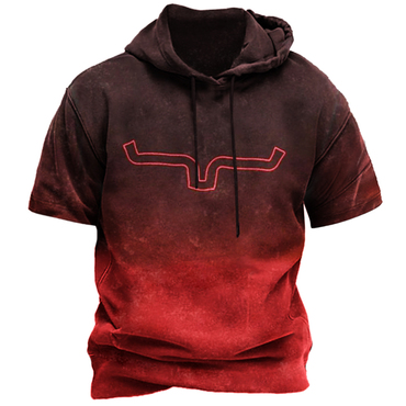 Men's Vintage Western Cowboy Chic Gradient Hooded T-shirt