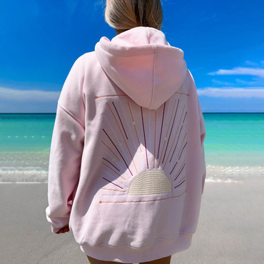 Women's Vintage Sunset Rays Chic Zip-up Oversized Hoodie Jacket