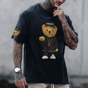 Trendy Bear Print Oversized Chic Casual T-shirt