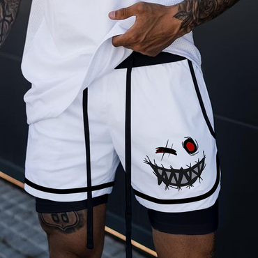 Casual Smiley Double Layer Chic Gym Shorts