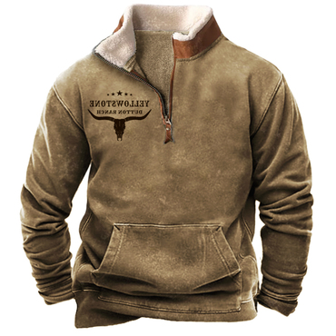 Men's Vintage Western Yellowstone Chic Zipper Stand Collar Sweatshirt