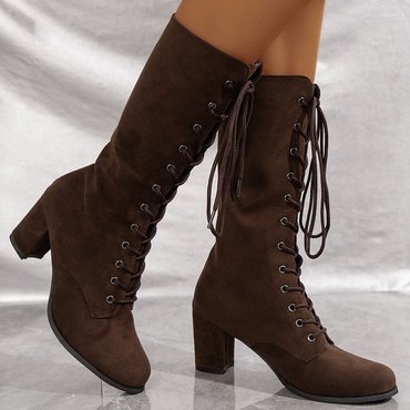 Women's Vintage Lace-up Suede Chic High-heeled Boots