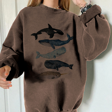 Retro Surf Marine Life Chic Printed Casual Sweatshirt