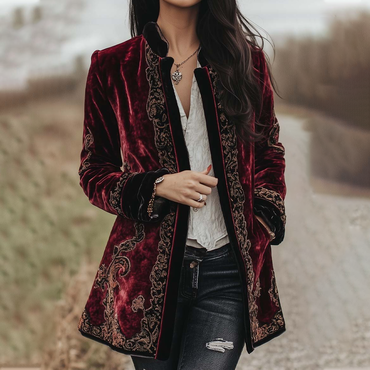 Women's Vintage Paisley Long Sleeves Chic Velvet Jacket