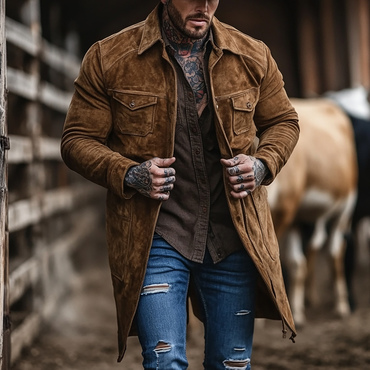 Retro Men's Outdoor Western Chic Style Mid-length Jacket