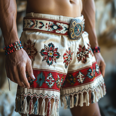 Retro Casual Ethnic Style Chic Shorts Bohemian Style Shorts Without Belt