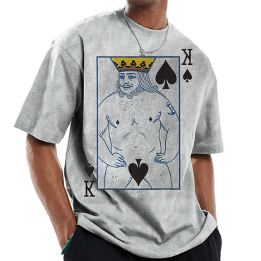 Men's Fun Card Art Chic King Of Spades Print Graphic Print Casual Crew Neck Oversized T-shirt