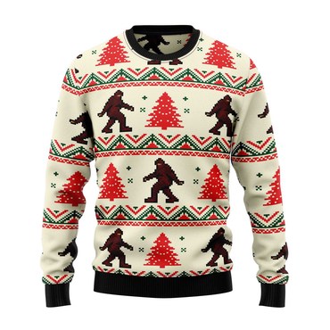 Men's Vintage Amazing Bigfoot Print Chic Crew Neck Ugly Christmas Sweatshirt