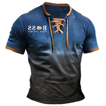 Men's Vintage Gradient Lace-up Chic Short Sleeve Color Block T-shirt