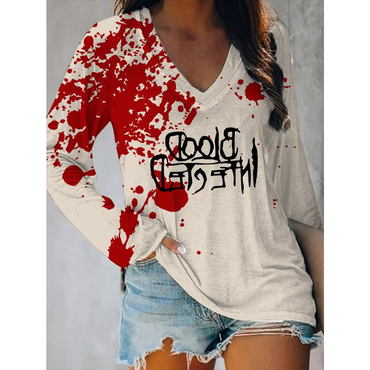 Women's Halloween Blood Print Chic Casual Long Sleeve T-shirt