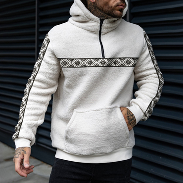 Men's Casual Geometric Sherpa Chic Hoodie