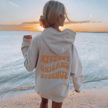 Women's Forever Chasing Sunsets Print Chic Casual Aesthetic Hoodie