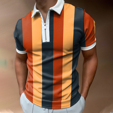 Striped Color Block Short-sleeved Chic Polo Shirt