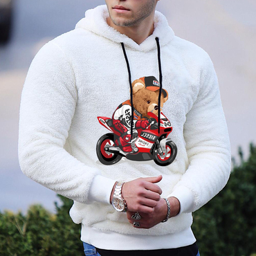 Teddy Bear Warm Men's Chic White Lamb Wool Hoodie