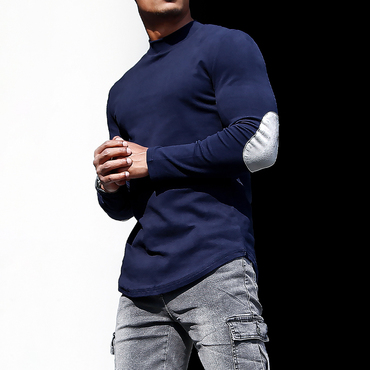 Men's Casual Slim Long Sleeve Chic T-shirt Fitness Running Top Casual Slim Round Neck Contrast Color Men's Bottoming Shirt