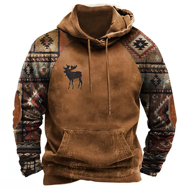 Men's Outdoor Ethnic Print Chic Color Block Hoodie