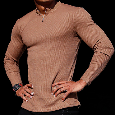 Men's Sports Long-sleeved Fitness Chic Training Tops Outdoor Running Long-sleeved T-shirts Casual Breathable Slim Cotton Zip