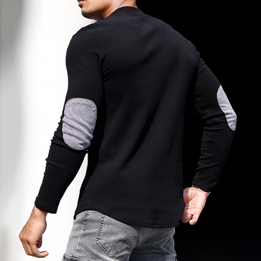 Men's Casual Slim Long Sleeve Chic T-shirt Fitness Running Top Casual Slim Round Neck Contrast Color Men's Bottoming Shirt