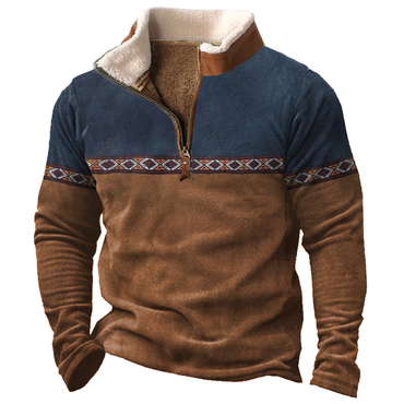 Men's Colorblock Zipper Stand Collar Chic Sweatshirt