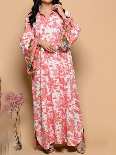 Stylish Premium Floral Print Chic Robe Dress