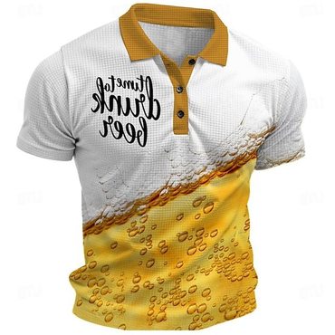 Men's Vintage Beer Drink Print Chic Short Sleeve Polo T-shirt