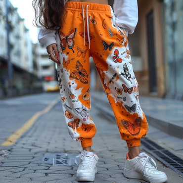 Halloween Butterfly Pumpkin Pattern Chic Women's Jogger Casual Pants