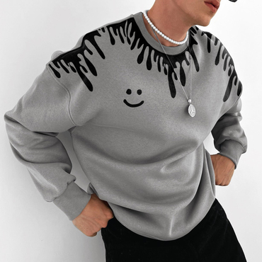 Men's Fashion Smiley Printed Chic Oversized Casual Sweatshirt