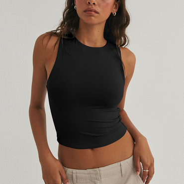 Sexy Midriff-baring Sleeveless Tight-fitting Chic Top, Round-neck Racer-neck Tank Top Worn As An Outer Layer