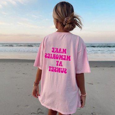 Make Memories At Sunset Chic Printed Casual Tee