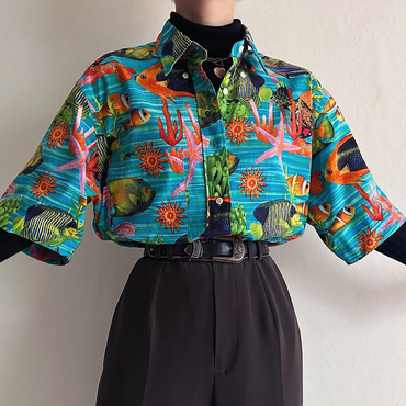 Women's Retro Marine Pattern Chic Quarter Sleeve Shirt