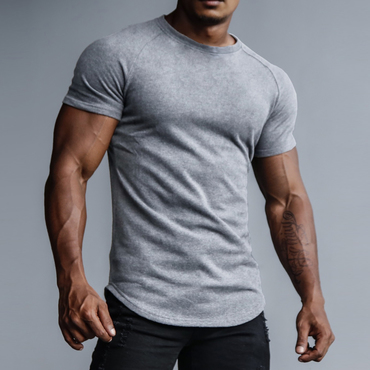 Men's Casual Slim Solid Chic Color T-shirt Fitness Running Sports Short Sleeve Tee