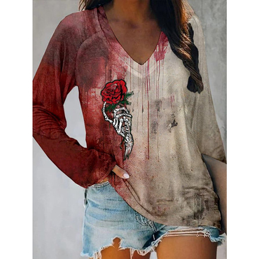 Women's Halloween Print V-neck Chic T-shirt