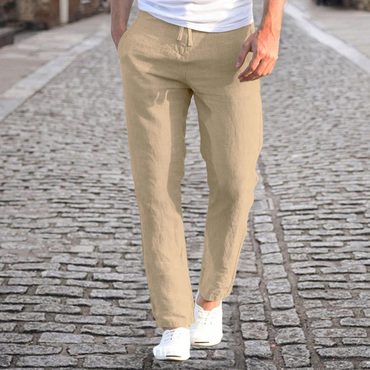 Men's Linen Slim Fit Chic Solid Color Lace Up Elastic Waist Pants